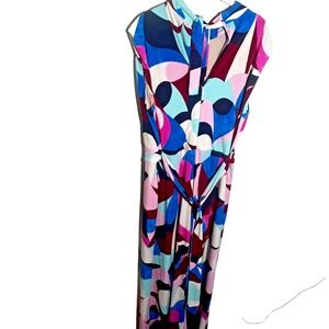 Donna Morgan Jumpsuit Womens 12 Multicolor Retro Wide Leg Back‎ Tie  Zip Back